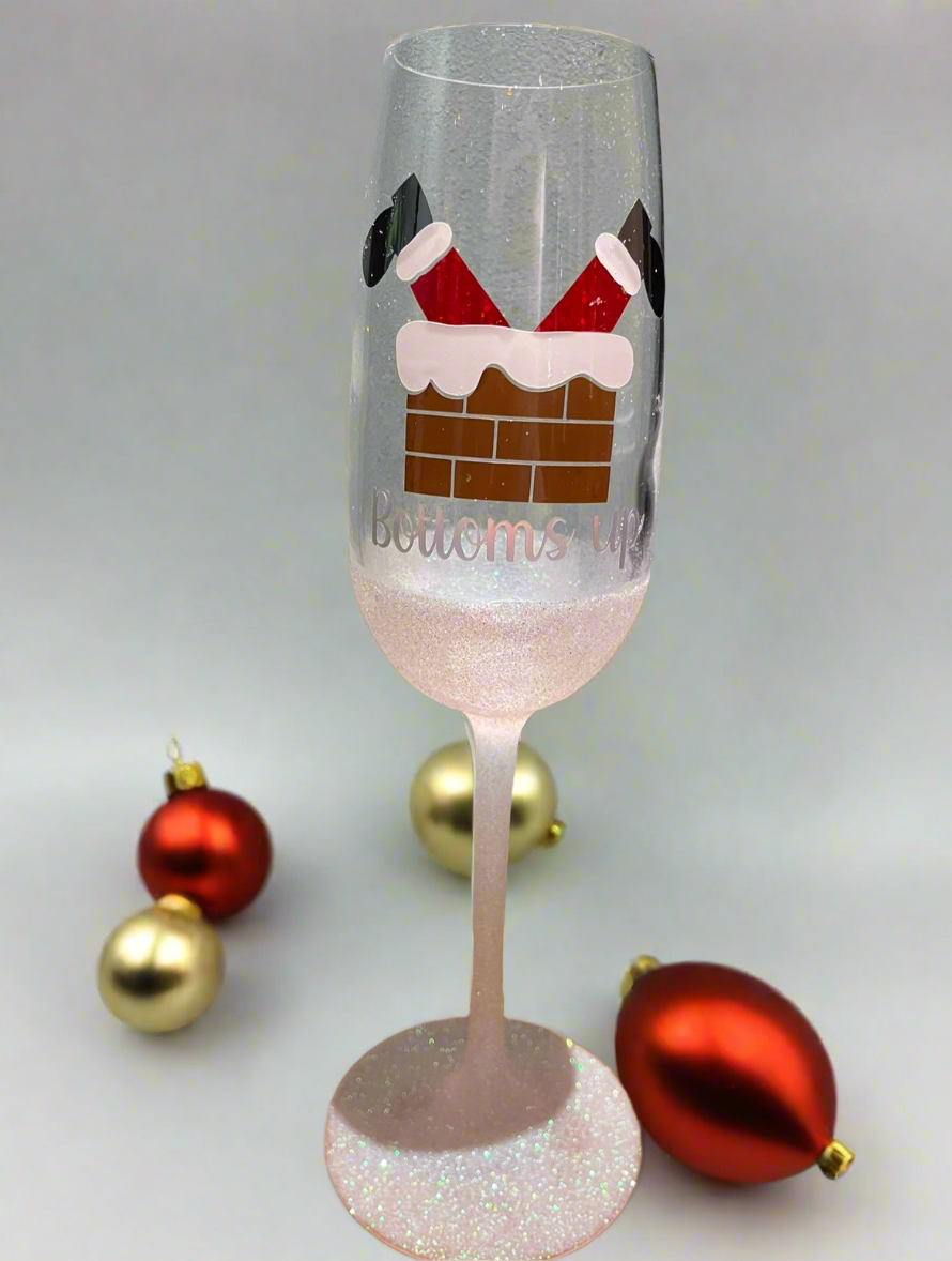 Bottoms Up Santa Champagne flute