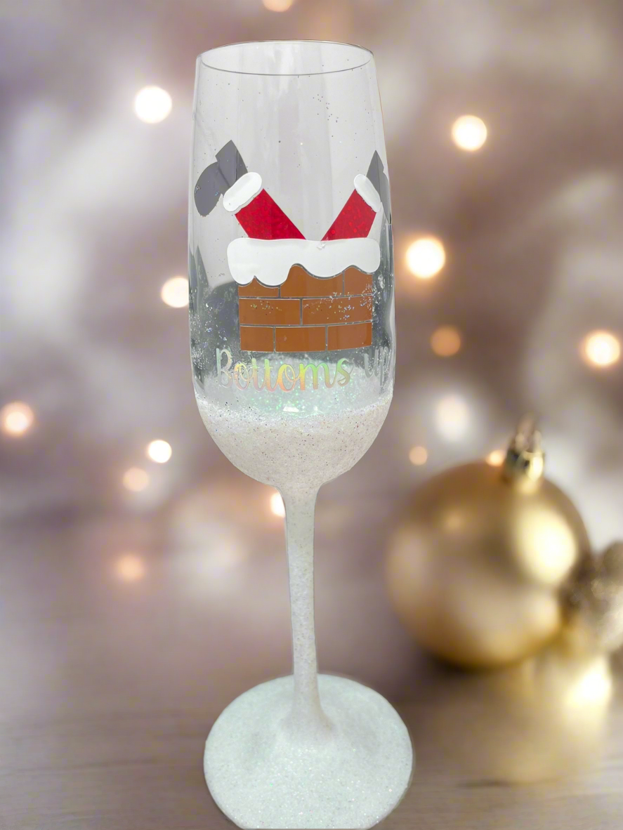 Bottoms Up Santa Champagne flute